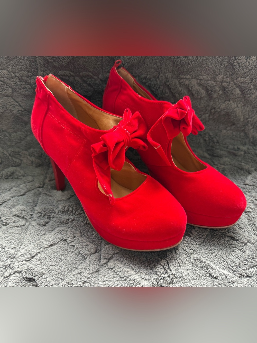 Red velvet Bow- Women's High Heel Pumps-retro Mary Jane costume/pinups (9)
